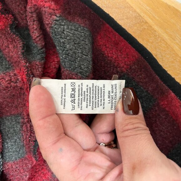 LL Bean Sweater Pullover Womens XL Red Black Buffalo Plaid Snap Neck Fleece - Picture 8 of 10